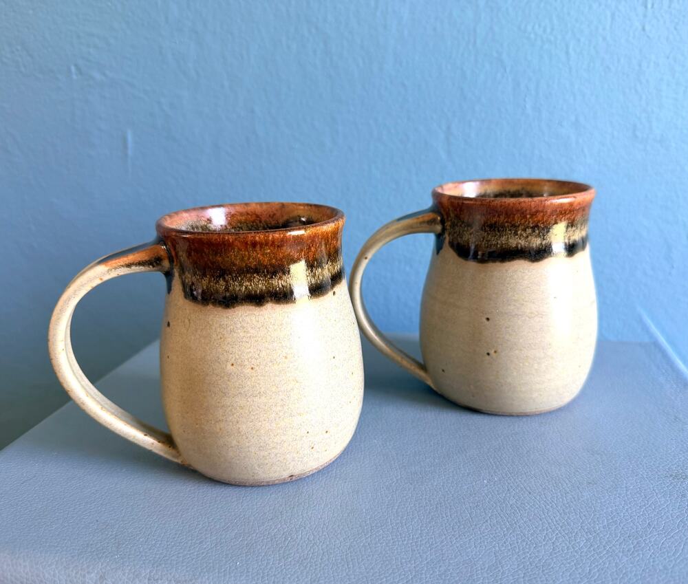 Pair Sarah House North Carolina Studio Pottery Mugs Signed
